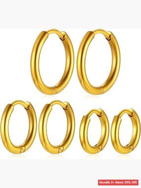 Hypoallergenic Stainless Steel Hoop Earrings Set, 3 Pairs 7-12mm